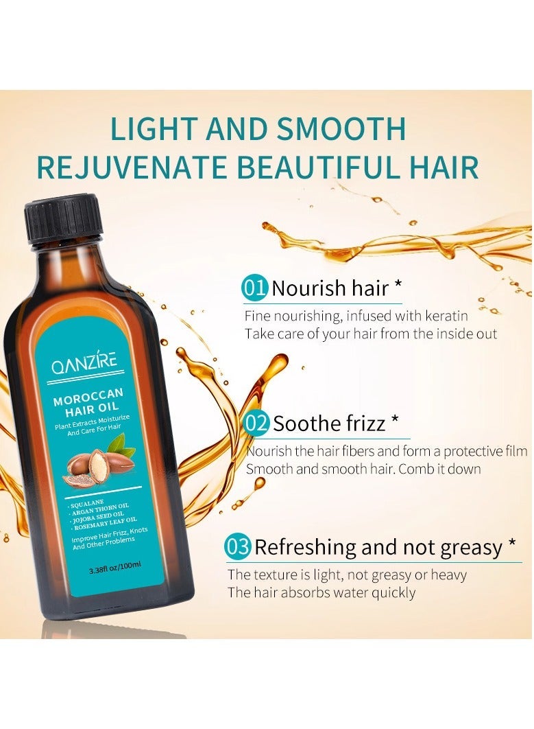 QANZIRE 2-PACK Moroccan Hair Oil, Anti-Frizz and Smooth Hair Oil 100ml*2 - Image 3